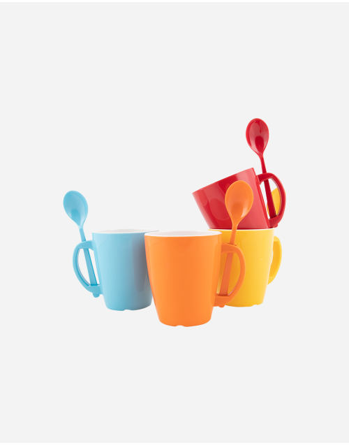 Colour Line - Henkelbecher mit Löffel - Rainbow - 390 ml - 4 Stück