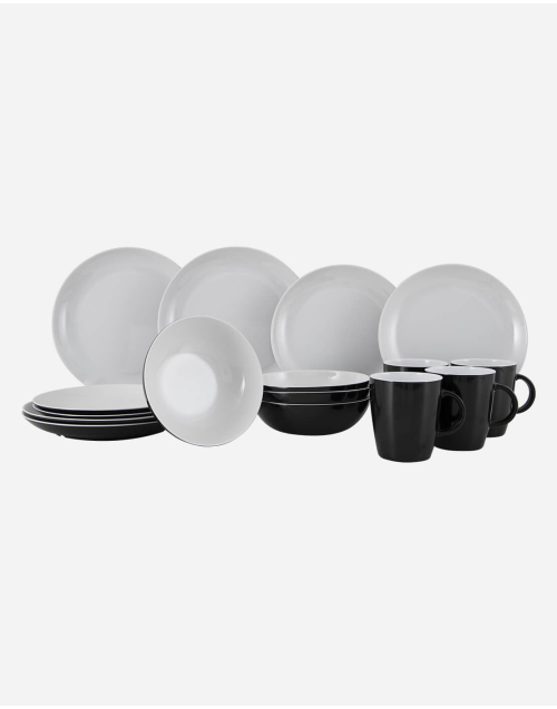 Solid Line - Vajilla - Blanco y Negro - 16 Piezas