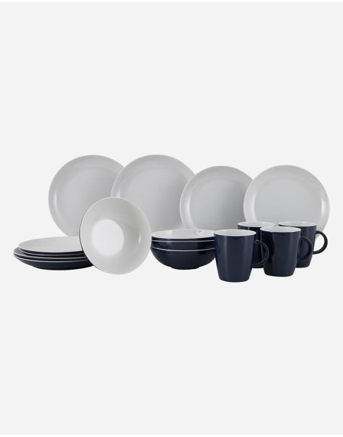 Solid Line - Vajilla - Azul y Blanco - 16 Piezas